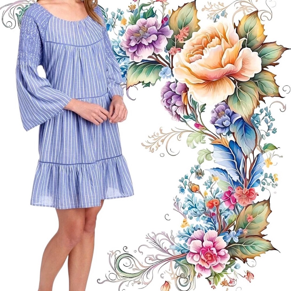 NWT Free People LOLA Embroidered Flounce Mini Dress Top Blue S Blue White NEW
